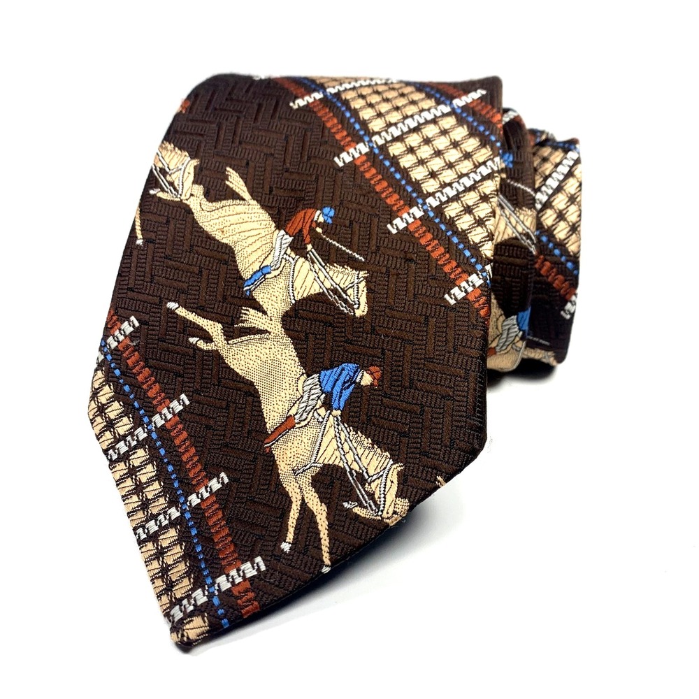 Vintage Pedigree Mens Tie Burgundy Horse Racing Polo Equestrian Jockey Polyester